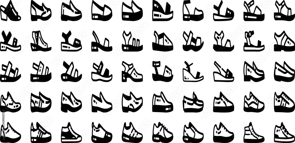 Shoe Icon Set Isolated Silhouette Solid Icons With Sign, Footwear, Sneaker, Icon, Symbol, Fashion, Sport Infographic Simple Vector Illustration