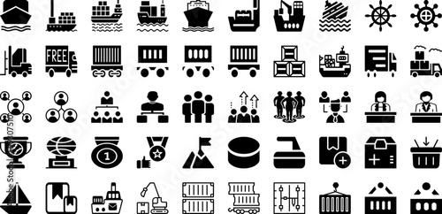 Ship Icon Set Isolated Silhouette Solid Icons With Shipping, Symbol, Icon, Set, Ship, Delivery, Transportation Infographic Simple Vector Illustration