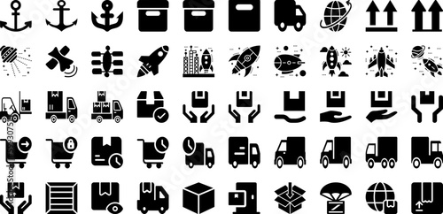 Ship Icon Set Isolated Silhouette Solid Icons With Transportation, Icon, Delivery, Shipping, Ship, Symbol, Set Infographic Simple Vector Illustration