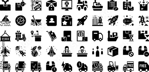 Ship Icon Set Isolated Silhouette Solid Icons With Shipping, Delivery, Symbol, Icon, Ship, Transportation, Set Infographic Simple Vector Illustration