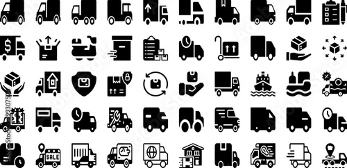 Ship Icon Set Isolated Silhouette Solid Icons With Shipping, Transportation, Delivery, Ship, Set, Icon, Symbol Infographic Simple Vector Illustration