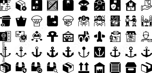 Ship Icon Set Isolated Silhouette Solid Icons With Ship, Set, Icon, Delivery, Shipping, Transportation, Symbol Infographic Simple Vector Illustration