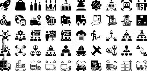 Ship Icon Set Isolated Silhouette Solid Icons With Ship, Icon, Set, Delivery, Shipping, Transportation, Symbol Infographic Simple Vector Illustration