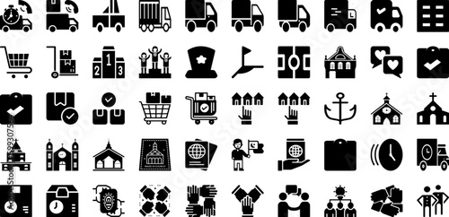 Ship Icon Set Isolated Silhouette Solid Icons With Symbol, Ship, Icon, Set, Transportation, Shipping, Delivery Infographic Simple Vector Illustration