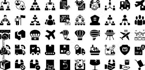 Ship Icon Set Isolated Silhouette Solid Icons With Icon, Transportation, Ship, Set, Symbol, Delivery, Shipping Infographic Simple Vector Illustration