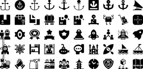 Ship Icon Set Isolated Silhouette Solid Icons With Delivery, Shipping, Transportation, Set, Ship, Symbol, Icon Infographic Simple Vector Illustration