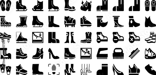 Shoe Icon Set Isolated Silhouette Solid Icons With Fashion, Icon, Sport, Sneaker, Symbol, Footwear, Sign Infographic Simple Vector Illustration