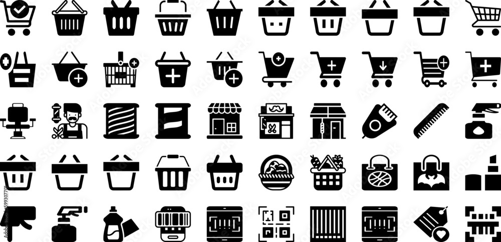 Shop Icon Set Isolated Silhouette Solid Icons With Icon, Business, Shop, Symbol, Store, Market, Vector Infographic Simple Vector Illustration