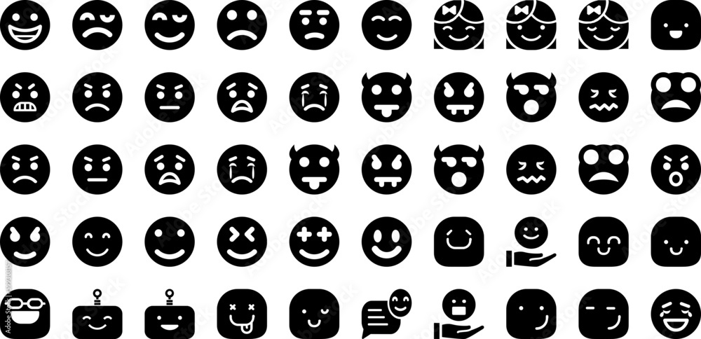 Smile Icon Set Isolated Silhouette Solid Icons With Isolated, Symbol, Happy, Icon, Vector, Smile, Illustration Infographic Simple Vector Illustration