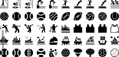 Sport Icon Set Isolated Silhouette Solid Icons With Set, Sport, Vector, Icon, Tennis, Symbol, Football Infographic Simple Vector Illustration