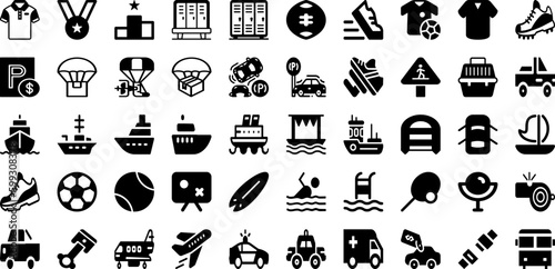 Sport Icon Set Isolated Silhouette Solid Icons With Sport, Symbol, Football, Vector, Tennis, Icon, Set Infographic Simple Vector Illustration