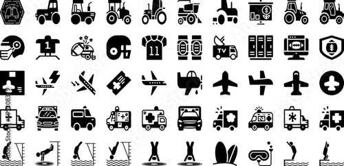 Sport Icon Set Isolated Silhouette Solid Icons With Symbol, Vector, Tennis, Football, Sport, Set, Icon Infographic Simple Vector Illustration