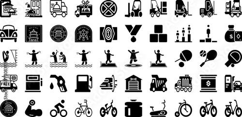 Sport Icon Set Isolated Silhouette Solid Icons With Set, Tennis, Symbol, Icon, Football, Vector, Sport Infographic Simple Vector Illustration