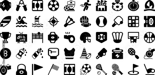 Sport Icon Set Isolated Silhouette Solid Icons With Icon, Sport, Vector, Set, Tennis, Football, Symbol Infographic Simple Vector Illustration