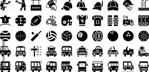 Sport Icon Set Isolated Silhouette Solid Icons With Symbol, Football, Icon, Set, Sport, Tennis, Vector Infographic Simple Vector Illustration
