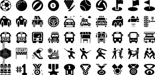 Sport Icon Set Isolated Silhouette Solid Icons With Symbol, Tennis, Set, Vector, Sport, Football, Icon Infographic Simple Vector Illustration