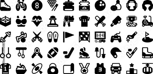 Sport Icon Set Isolated Silhouette Solid Icons With Icon, Football, Symbol, Set, Tennis, Sport, Vector Infographic Simple Vector Illustration