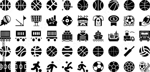 Sport Icon Set Isolated Silhouette Solid Icons With Icon, Set, Football, Symbol, Tennis, Vector, Sport Infographic Simple Vector Illustration