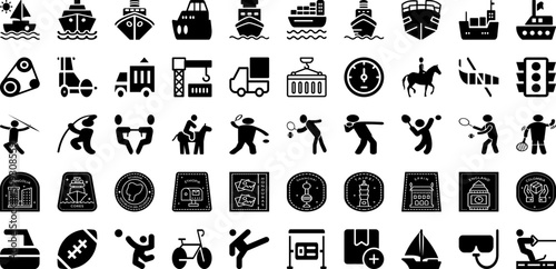 Sport Icon Set Isolated Silhouette Solid Icons With Icon, Football, Vector, Sport, Set, Symbol, Tennis Infographic Simple Vector Illustration