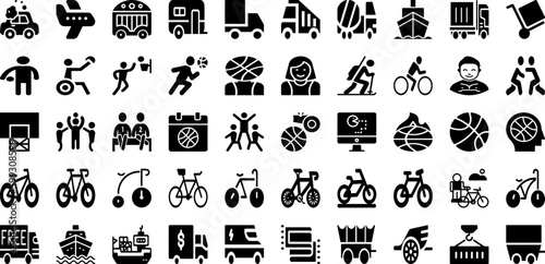 Sport Icon Set Isolated Silhouette Solid Icons With Vector, Tennis, Symbol, Icon, Sport, Set, Football Infographic Simple Vector Illustration