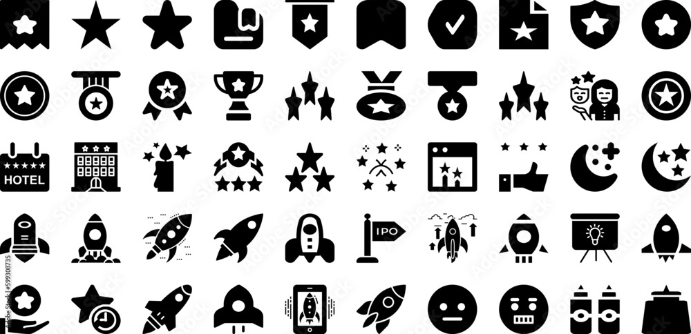 Star Icon Set Isolated Silhouette Solid Icons With Flat, Sign, Star, Symbol, Vector, Icon, Shape Infographic Simple Vector Illustration