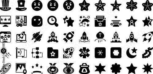 Star Icon Set Isolated Silhouette Solid Icons With Symbol, Vector, Icon, Sign, Flat, Shape, Star Infographic Simple Vector Illustration