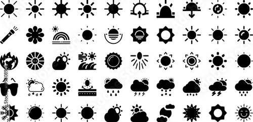 Sunny Icon Set Isolated Silhouette Solid Icons With Symbol, Weather, Sign, Vector, Sun, Icon, Sunny Infographic Simple Vector Illustration