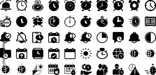 Time Icon Set Isolated Silhouette Solid Icons With Time, Watch, Icon, Clock, Hour, Graphic, Symbol Infographic Simple Vector Illustration