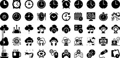 Time Icon Set Isolated Silhouette Solid Icons With Icon, Symbol, Time, Clock, Graphic, Watch, Hour Infographic Simple Vector Illustration