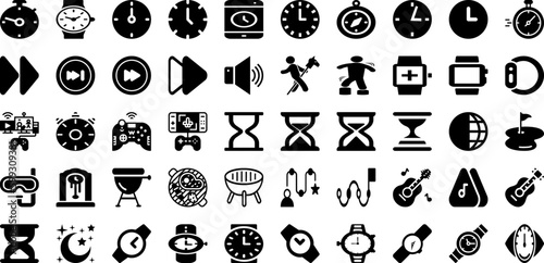 Time Icon Set Isolated Silhouette Solid Icons With Time, Clock, Watch, Symbol, Graphic, Icon, Hour Infographic Simple Vector Illustration