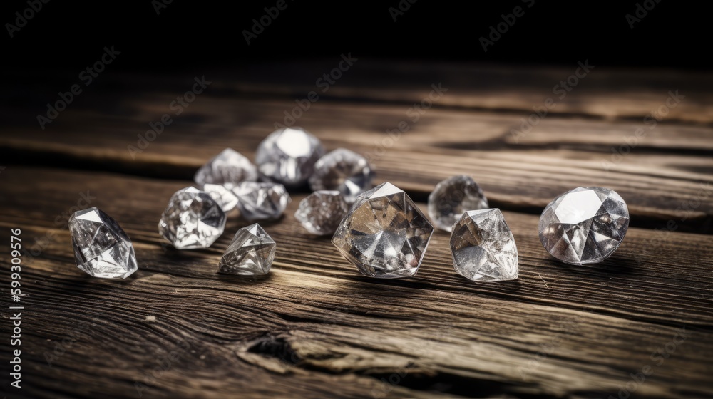 diamonds on an old wooden table. AI generated diamonds on an old wooden table. AI generated