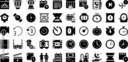 Time Icon Set Isolated Silhouette Solid Icons With Graphic, Watch, Icon, Time, Clock, Symbol, Hour Infographic Simple Vector Illustration