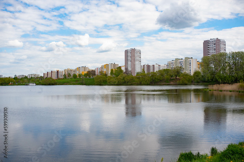 panorama of the city with a lake 