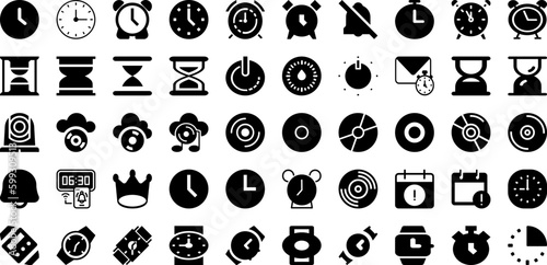 Time Icon Set Isolated Silhouette Solid Icons With Hour, Icon, Clock, Graphic, Watch, Time, Symbol Infographic Simple Vector Illustration