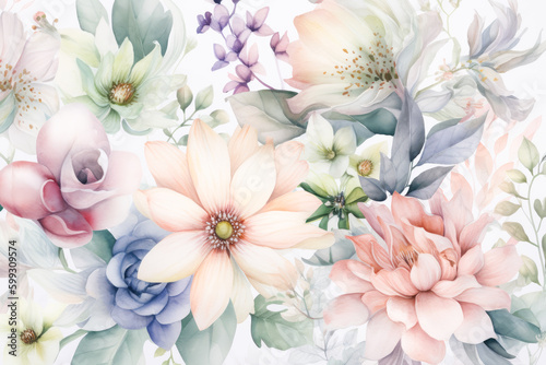 Fototapeta Naklejka Na Ścianę i Meble -  Beautiful abstract flower background in watercolor style. Generative AI.