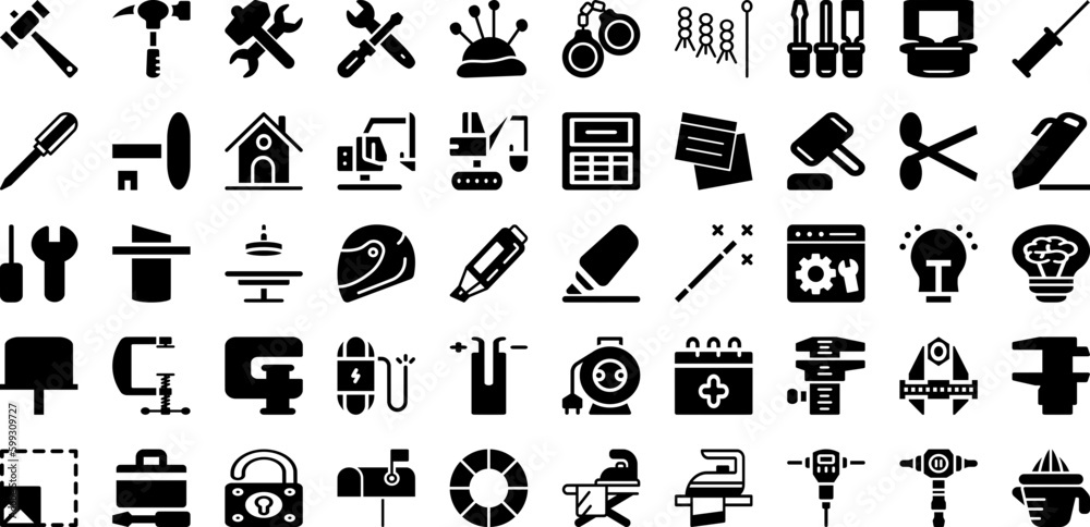Tool Icon Set Isolated Silhouette Solid Icons With Vector, Repair, Work, Wrench, Icon, Tool, Spanner Infographic Simple Vector Illustration