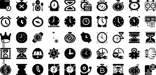 Timer Icon Set Isolated Silhouette Solid Icons With Vector, Time, Clock, Watch, Symbol, Timer, Icon Infographic Simple Vector Illustration