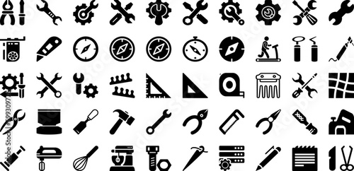 Tool Icon Set Isolated Silhouette Solid Icons With Work, Tool, Icon, Repair, Spanner, Wrench, Vector Infographic Simple Vector Illustration