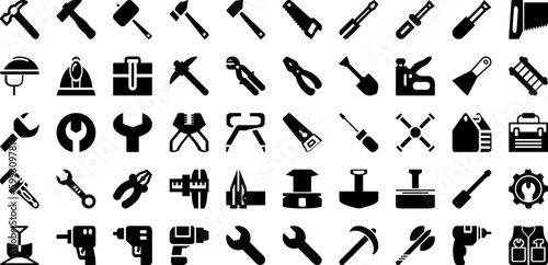 Tool Icon Set Isolated Silhouette Solid Icons With Repair, Icon, Tool, Spanner, Vector, Work, Wrench Infographic Simple Vector Illustration
