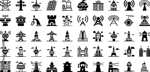Tower Icon Set Isolated Silhouette Solid Icons With Symbol  Icon  Tower  Vector  Business  Illustration  Line Infographic Simple Vector Illustration