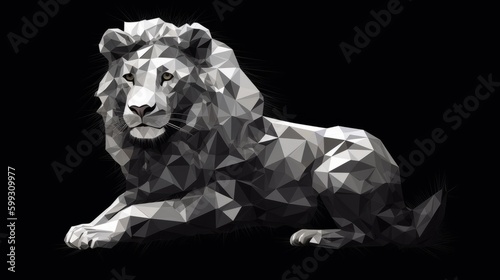 Black and white polygonal style lion. AI generated