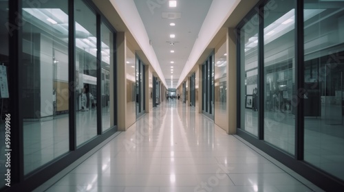 Blur shopping mall corridor. AI generated.
