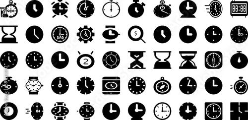 Timer Icon Set Isolated Silhouette Solid Icons With Icon, Symbol, Watch, Time, Clock, Timer, Vector Infographic Simple Vector Illustration