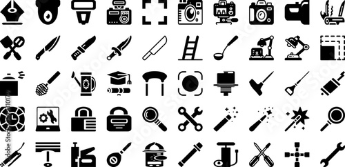 Tool Icon Set Isolated Silhouette Solid Icons With Icon  Tool  Work  Repair  Spanner  Wrench  Vector Infographic Simple Vector Illustration