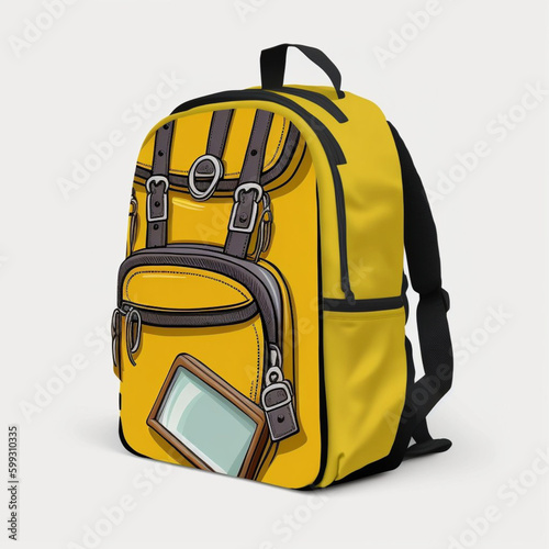 The yellow backpack isolated on white Generative AI photo