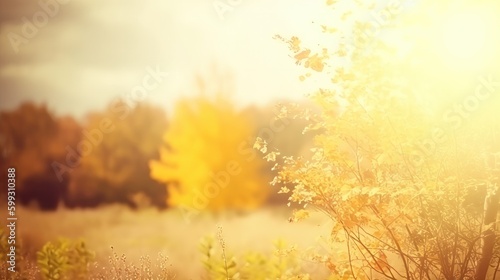 blurred autumn sunny nature landscape background. AI generated