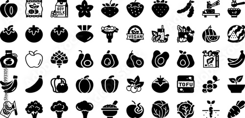 Vegan Icon Set Isolated Silhouette Solid Icons With Vegan, Bio, Icon, Food, Eco, Organic, Natural Infographic Simple Vector Illustration