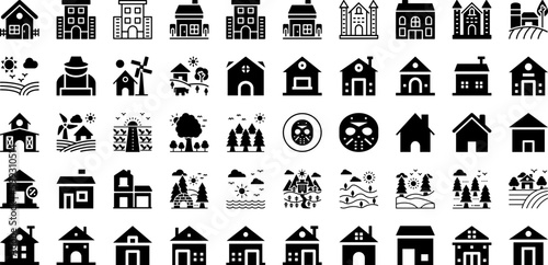 Villa Icon Set Isolated Silhouette Solid Icons With Home, Icon, Building, House, Villa, Vector, Apartment Infographic Simple Vector Illustration