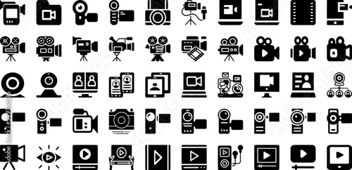 Video Icon Set Isolated Silhouette Solid Icons With Media, Video, Web, Symbol, Icon, Vector, Play Infographic Simple Vector Illustration