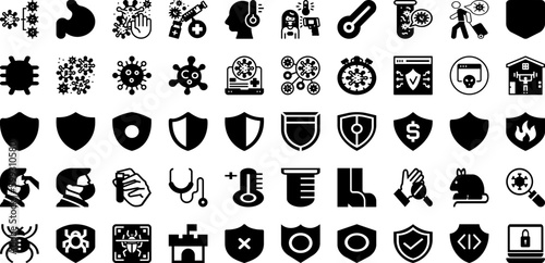 Virus Icon Set Isolated Silhouette Solid Icons With Disease, Medicine, Medical, Icon, Infection, Virus, Health Infographic Simple Vector Illustration